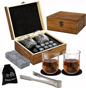 Verres à vin Whisky De Luxe Ensemble Réutilisable Glaçons Pierre pour Whisky Scotch Rock En Bois Hommes Cadeau Bar Accessoires Maison 230508