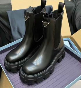 Botas de tobillo monolíticas de la marca de invierno Boots redondas de cuero cepillado de cuero cepillado martin boot boor dama comodidad de motocicletas eu35-41