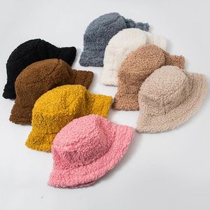 Winter Bucket Hat Lamb Faux Fur Girls Warm Hats Thickened Plush Fisherman Hat Panama Casual Caps Kids Gift 8 Colors DW6187