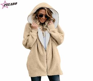 Abrigo de invierno para mujer, chaqueta polar de piel sintética con forro de Sherpa y cremallera, sudaderas con capucha, cárdigan para mujer de talla grande, capa a la moda Coat8173867