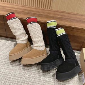 Botte d'hiver bottes chaussettes à plateforme pantoufles australiennes femmes uggss bas tricotés en laine chaussettes hautes genou haute cheville bottes pull Sherpa