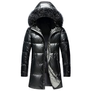 Chaqueta de invierno para hombre, chaquetas gruesas y cálidas con capucha y cuello de piel de zorro, abrigos, cazadoras impermeables, Tops negros