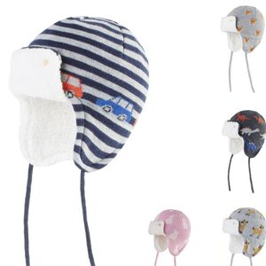 Oreja de invierno Protector de algodón de punto Jacquard Sombrero para niños para niños Niños y niñas Animal Patrón Cálido Gorros de bebé gruesos 2647 Q2