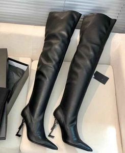 Hiver femmes élégantes Opyum bottes au-dessus du genou bout pointu bottes en cuir verni bottes en cuir de veau dame marche EU35-43 boîte d'origine