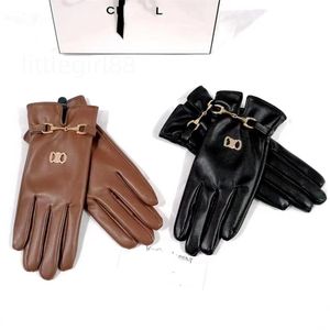 Gants en peluche en cuir de mode d'hiver Gants de vélo en peau de mouton design avec bouts de doigts chauds