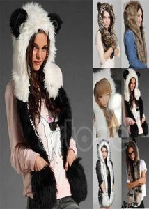 Hiver Faux Fur Hood Animal Capes Cap Cap Caprette Carton Chapeaux Engres avec des écharpes PAWS SETS CAPS CHAPS CARAPES CARIÉS PANDA CHAT