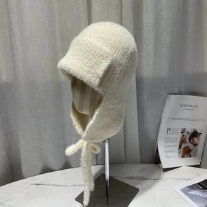 Hiver Faux Vison Polaire En Peluche Bomber Chapeaux Femmes En Plein Air Chaud Doux Couleur Unie Bonnets Femme Russie Protection des Oreilles Chapeau Tricoté 240202