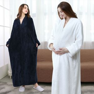 Hiver Flanelle Maternité Vêtements De Nuit Pour Femme Enceinte Pyjama Épais Long Vêtements De Grossesse Peignoir Lâche Chemise De Nuit Plus La Taille LJ201123