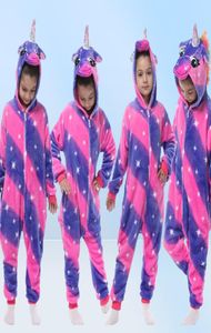 Pijamas Kigurumi de unicornio suave y cálido de franela de invierno, pijamas con viñetas de animales con capucha para niños, pijamas para niñas y niños, ropa de dormir 282V2223938