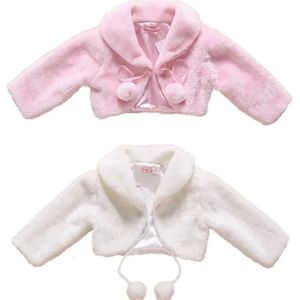 Veste d'hiver à fleurs pour filles, manteau chaud en fausse fourrure pour enfants, manteau de mariée, boléro de soirée, haussement d'épaules d'automne, 240122