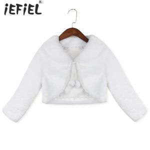 Filles d'hiver mignon princesse blanche veste boléro enfants châle de mariage de mariage de la fête en peluche baptême robe fleur en faux fourrure enveloppe 231221