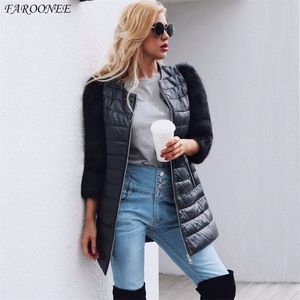 Chaqueta de invierno Mujer Moda Vintage Abajo Abrigo Mujer Barato Largo Delgado Color sólido Chaquetas femeninas Cremallera Cuello de piel Mujer Abajo Chaqueta 201019