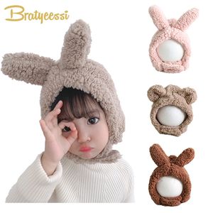 Hiver Enfants Lapin Chapeau Mignon En Peluche Chaud Bébé pour Garçon Fille Imitation Laine D'agneau Infant Beanie Cap 1 3 Ans 220817