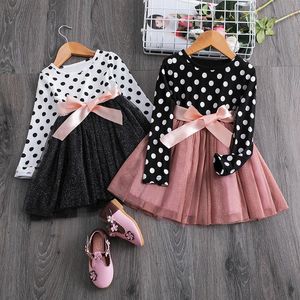 Vestidos infantiles de invierno para niñas, ropa de manga larga para niños, tutú de tul de lunares, ropa escolar informal para niñas, vestido de fiesta de princesa 68 Y2