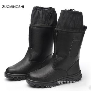 Bottes de pêche en cuir d'hiver chaussures de sécurité pour hommes avec Bot en peluche bottes à semelle en acier à bout en acier bottes de pluie chaudes chaussures de travail antidérapantes