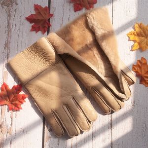 Winter Men Leather For women Thermal Warm Mittens Genuine Sheep Fur Snow Real Wool Hand Warmer girls Gloves LJ201215