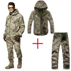 Conjunto de chaqueta Softshell táctica de invierno para hombre, rompevientos de camuflaje, abrigos de caza impermeables, prendas de vestir, forro polar militar del ejército 211217