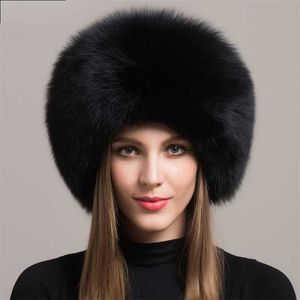 Gorro de piel de zorro natural para invierno, gorro grueso y cálido para mujer, gorros negros con orejeras 230920