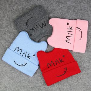 Chapeaux d'hiver en laine pour enfants, bonnets de lait tricotés de dessin animé pour nouveau-né de 0 à 2 ans, 4 couleurs, vente en gros