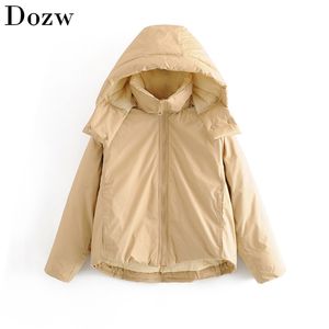 Parka de invierno para mujer, chaqueta con capucha, abrigo Vintage grueso de advertencia sólido con cremallera para mujer, prendas de vestir elegantes para mujer, abrigos acolchados sueltos 210515