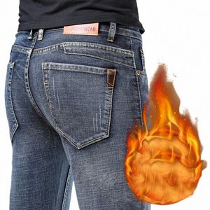 Hiver thermique chaud flanelle Stretch Jeans hommes hiver qualité célèbre marque polaire pantalon droit flocage pantalon Denim Jean 13z1 #