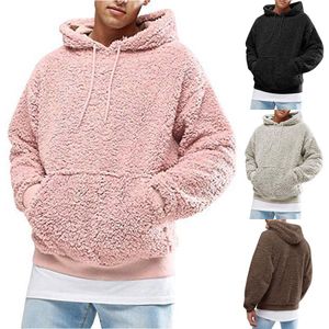 Sudaderas con capucha de lana esponjosa informal para hombre, de invierno, de manga larga, gruesa, cálida, a la moda, para hombre, Sudadera con capucha, prendas de vestir, Top holgado