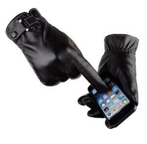 Gants d'hiver en cuir PU ing golve, courts, fins/épais, noirs/marrons, pour écran tactile, pour hommes, mitaines de conduite de voiture, 7425695