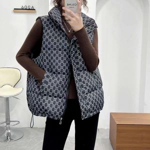 Winter Women's Vest Stand Collar Zipper Sleeveless Padded Puff printed Letters Jacket Overcoat Loose Drawstring Waistcoat Vest Coat jackets