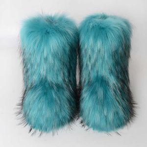 Botas de invierno nuevas de piel de invierno con pelo de perro mapache integrado botas de nieve para mujer zapatos al aire libre medio