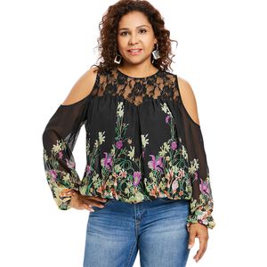 Wipalo Plus La Taille 5xl Xxxxl Xxxl Floral Fleur Imprimer Dentelle Chemisier En Mousseline De Soie Femmes Sexy Sheer Mesh Boho Épaule Froide Tops Grande Taille Y19070101