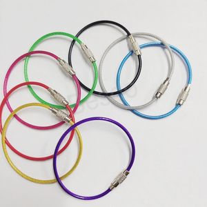 Câble métallique Porte-clés Anti-perte Porte-clés En Acier Inoxydable Aciers Fil Cercle Bijoux Décor Bonbons Couleurs Bagages Étiquette Volante Anneaux BH6274 WLY