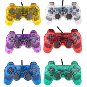 Contrôleur PS2 de jeu vidéo sans fil de manette de jeu de vibration filaire pour le joystick Playstation 2 transparent clair