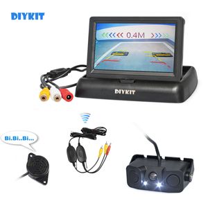 DIYKIT Kit de caméra de recul de voiture sans fil 4.3 pouces sauvegarde moniteur de voiture capteur de Radar de stationnement 2 en 1 système de stationnement de caméra de voiture