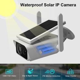 Caméra IP sans fil avec panneau solaire WiFi Caméra étanche extérieure Alimentation rechargeable 1080P Vision nocturne PIR Cloud Security Cam