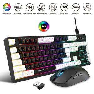 Wireless Keyboard Mouse Set Rechargeable 2.4G Colorful Gaming RGB Backlit