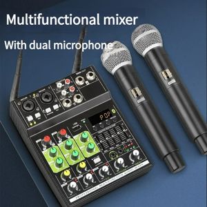 Microphones sans fil Mélangeur audio 4 canaux 1 Drag 2 micros Console de mixage avec effet Bluetooth USB pour DJ Karaoké PC Guitare 240110