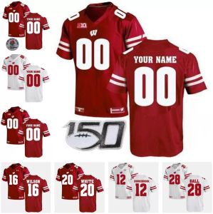 Wisconsin Badgers Football Jerseys 5 Graham Mertz 16 Jack Dunn 29 Brady Schipper 34 Jackson Acker 43 Quan Easterling Personnalisé Hommes Femmes Maillot Jeunesse