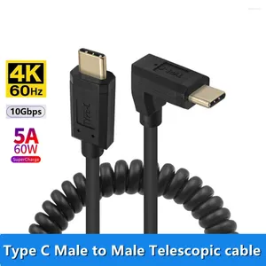 Avec Audio vidéo USB 3.1 Type C mâle pour étirer le câble de chargement de données 90 degrés à Angle droit ressort rétractable 4K 60Hz