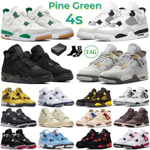 Avec la boîte 4 Chaussures de basket-ball Hommes Femmes Jumpman 4s Pine Green Military Black Cat Midnight Navy White Cement Photon Dust Seafoam Sail Baskets pour hommes Baskets de plein air