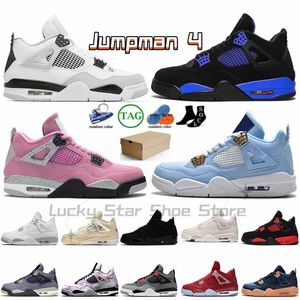 Con caja Zapatos de baloncesto JUMPMAN 4 Mujeres Hombres Entrenadores Azul Rojo Trueno 4s Lona Blanco Oreo Vela Craft Negro Gato Fuego Rojo Zapatillas deportivas Universidad Rosa T1