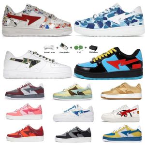 Avec la boîte Designer Chaussures Pour Hommes Femmes Bapestas Baskets De Plein Air En Cuir Verni Noir Blanc Requin Sax Bleu ABC Camo Vert Blanc Appartements Équitation Marche Sneaker