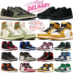 avec boîte Jumpman 1 Chaussures de basket-ball 1S Low Hommes Baskets Femmes Baskets Noir Phantom Olive Celadon Jaune Ocre Bordeaux Taxi Bred Brevet Sports de plein air