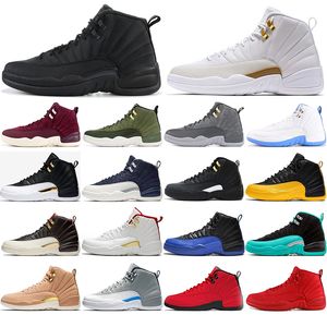 12 Avec chaussettes libres 12s gris foncé jeu royal FIBA ​​Ballon OVO Blanc Hommes Basketball Chaussures Playoff 12 Français CNY sport Sneakers 40-47