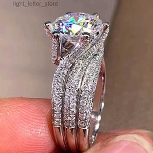 Avec pierres latérales 5 bagues de fiançailles véritable Moissanite pour femmes plaqué platine 925 argent Sterling D couleur Moissanita diamant bijoux 2023 YQ231209