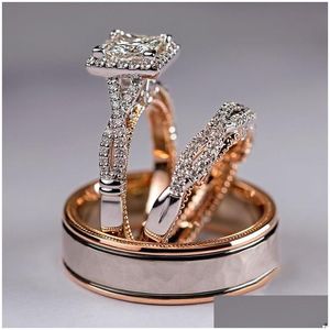 With Side Stones Classic Men Women Diamond Ring Fashion Rosegold Stackable Couple Rings For Wedding Engagement Jewelry Drop Delivery Dhrzi