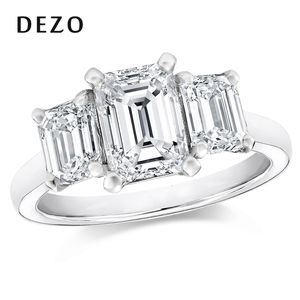 Con piedras laterales DEZO Esmeralda corte 3 anillos de compromiso de piedra para mujer 925 plata esterlina Total 2 VVS D Color joyería de lujo 230710