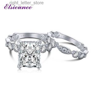 Avec pierres latérales ELSIEUNEE classique 925 en argent Sterling simulé Moissanite diamant mariage fiançailles bague de mariée ensembles bijoux fins cadeaux YQ231209