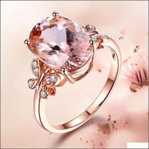 Con piedras laterales Exquisita y lujosa mariposa Morganite Pink Diamond Anillos 18K Rose Gold Plated Colorf Jewelry Wome Yyd Yydhhome Dh0T7