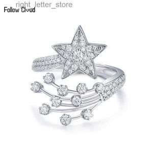 Avec pierres latérales Follow Cloud Total 0,78 ct étoile bague moissanite complète pour femme scintillante S925 plaqué argent sterling or blanc 18 carats bande d'éternité YQ231209