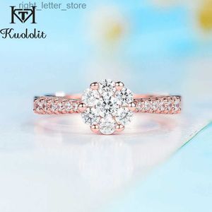 Avec pierres latérales Kuololit 9K or Rose Moissanite bague pour femmes en argent Sterling 925 bague Solitaire alliance cadeaux de fiançailles 2021 nouveau YQ231209